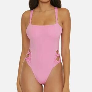 BECCA by Rebecca Virtue Side Twist Cut Out One Piece Swimsuit Small NWT Lilac